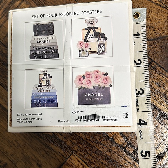 set of 4 Coasters Chanel Tiffany Louis Vuitton Dior YSL Amanda Greenwood license - Picture 5 of 9